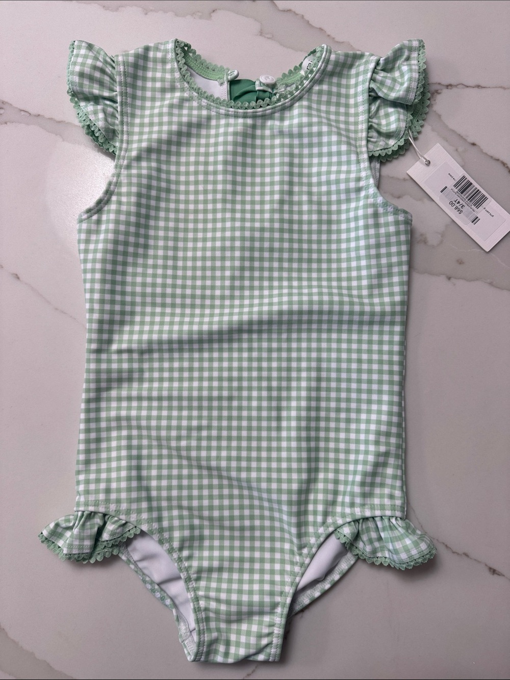 NWT Minnow Kids One-Piece Swim Suit in Light Green Gingham